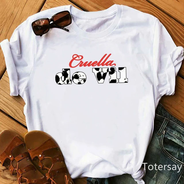 Women T Shirts Cruella De Vil Dogs Graphic T-shirt Female Clothes  Funny Cartoon T shirt Summer Tops Casual Oversized M1021