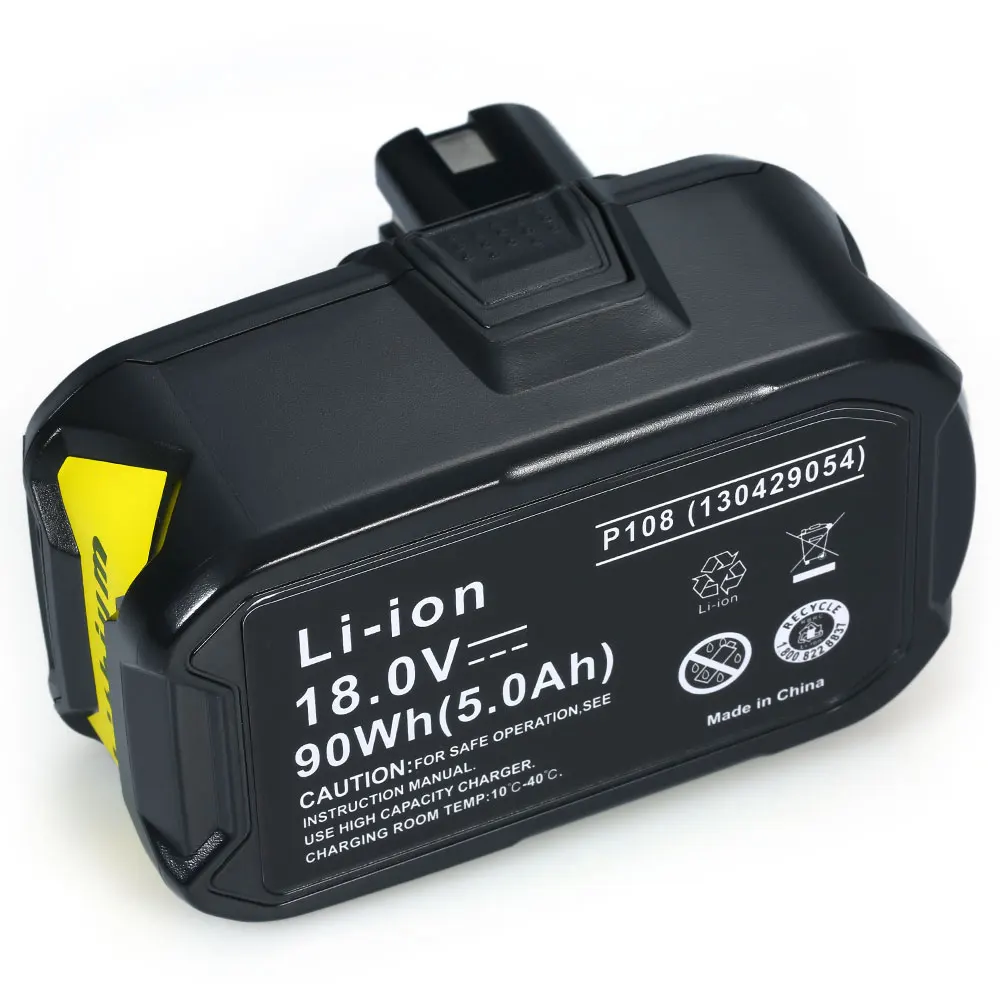 

Replacement Battery for Ryobi 18V 4000mah/5000mah/6000mah Li-ion Charger for Ryobi One+ P103 /P108 Cordless Drill Kit