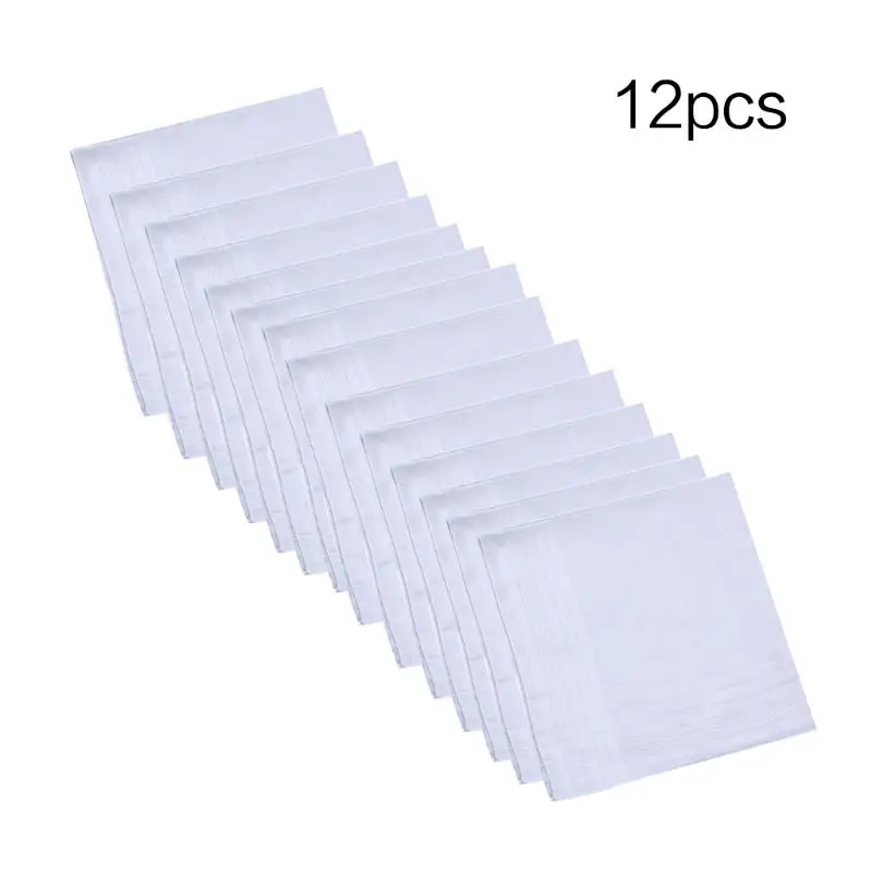  12Pcs 40x40cm Men Women Cotton Handkerchiefs Pure Hankies Jacquard Striped Pocket Square Towel DIY 