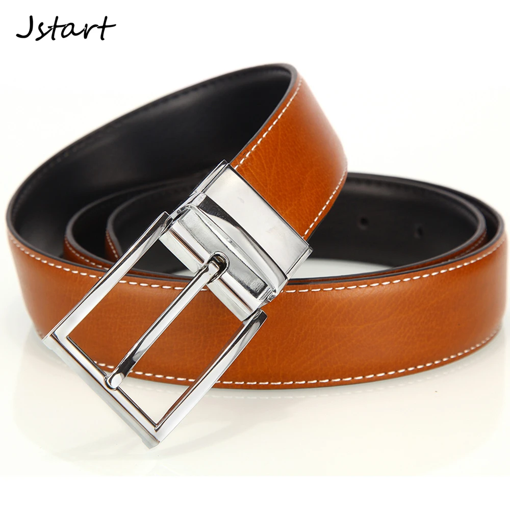 

double-sided design 2 color black brown men genuine leather belt luxury rotating pin bucklecow leather belts