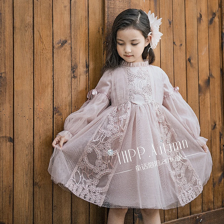 

5390 Princess Embroidery Baby Girl Dress Christmas New Fall Party Wedding Kid Dress For Girl Wholesale Thanksgiving Girl Clothes