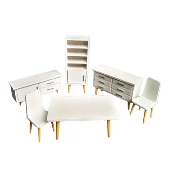 

1/12 Mini Dollhouse Miniature Wooden Living Room Dining Table Chair Furniture