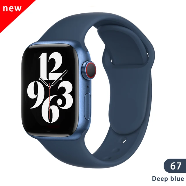 Soft Silicone Sport Band for Apple Watch SE 7 Series 44MM 40MM rubber Watchband Strap on smart iWatch 654321 42MM 38MM bracelet Deep blue