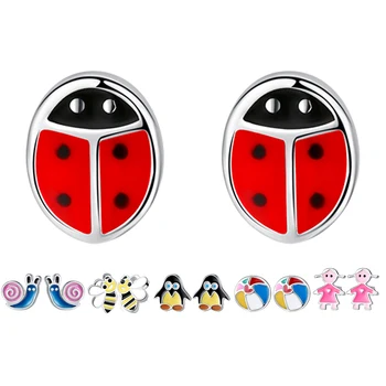 

BELAWANG 925 Sterling Silver Lovely Ladybug Stud Earrings for Kids Red Enamel Small Earrings Spring Gift 2019 Children Jewelry