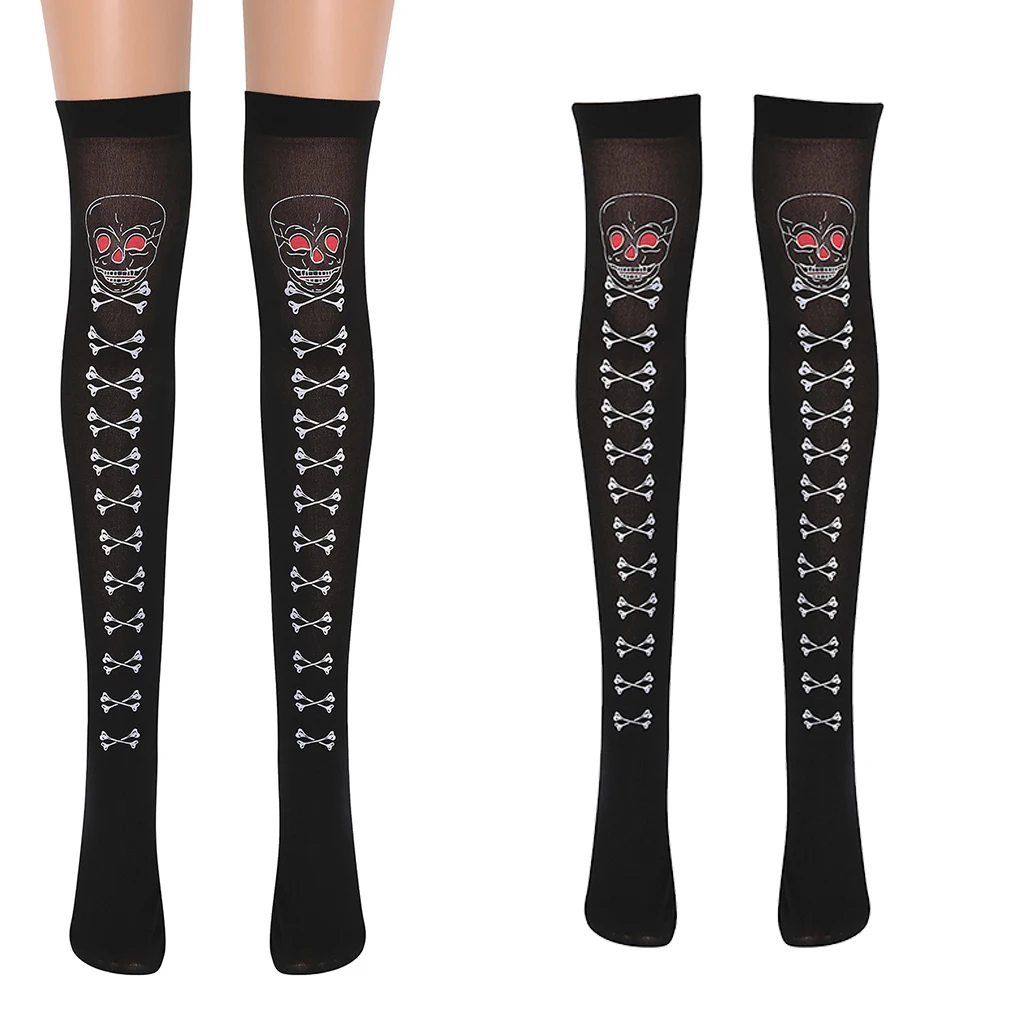 Women's Over Knee Long Socks Skull Thigh Highs Sock Halloween Cosplay Stockings