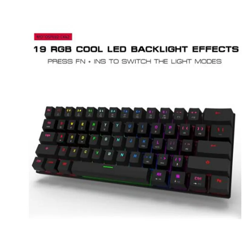 Motospeed CK62 Wireless Mechanical Gaming Keyboards 61Keys RGB Backlight