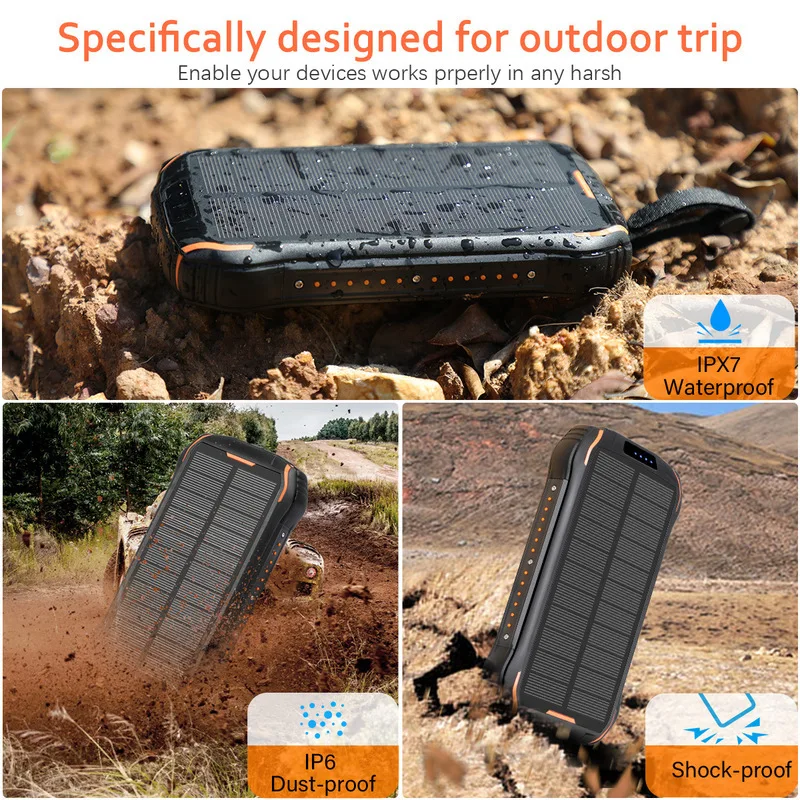 Solar Power Bank Waterproof Powerbank Battery Powerbank Portable Charger LED LCD Real Capacity 30000 MAh for All Smart Phone