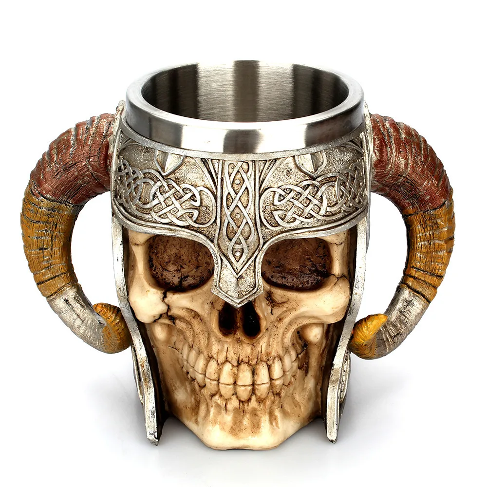 Кружка-Череп из нержавеющей стали Viking Ram Horned Pit Lord Warrior Beer Stein Tankard кофейная кружка, кружка для чая на Хэллоуин посуда для бара подарок