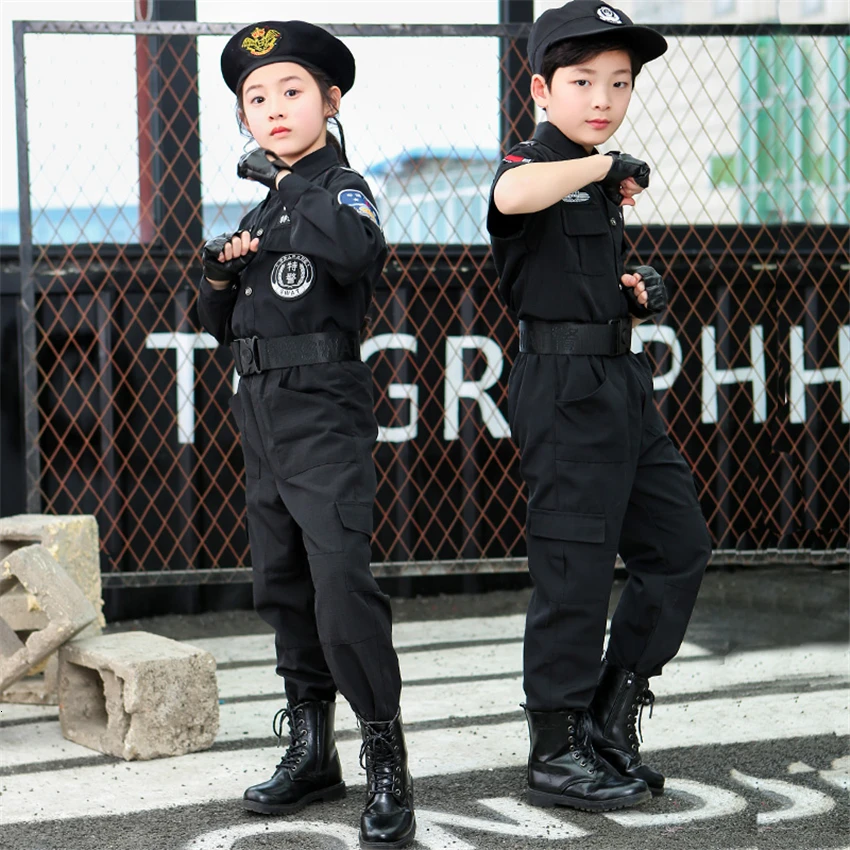 

110-160cm Kids Policeman Clothing Set Carnival Halloween Cosplay Costumes Special Police Uniform for Boys Combat Army Suit