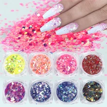 8 бутылочек/Набор для ногтей ультратонкие голографические Блестки Русалка хлопья УФ гель 3D дизайн ногтей блестки Типсы Декор маникюрный LA1506-03