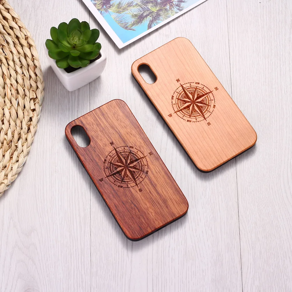 

Compass Travel Spirit Heart Engraved Wood Phone Case Coque Funda For iPhone 6 6S 6Plus 7 7Plus 8 8Plus XR X XS Max 11 Pro Max