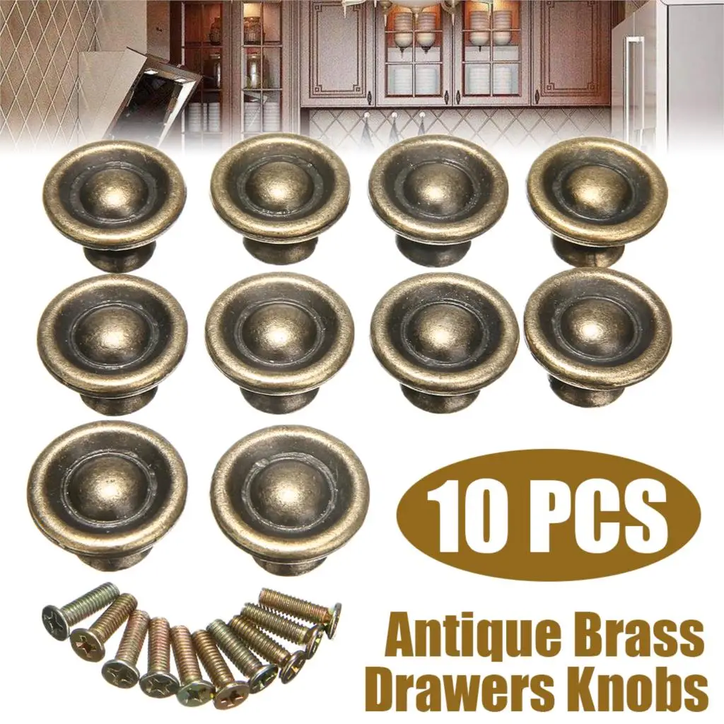 10pcs Furniture Knobs Antique Brass Handles Cupboard Wardrobe  Doors Cabinet Drawers Cabinet Hardware Knobs