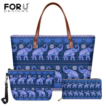 

FORUDESIGNS India Elephant Pattern Women Handbags Set Top-handle Bags Long Purse Female Shoulder Bag Ladies Tote Bag sac a main