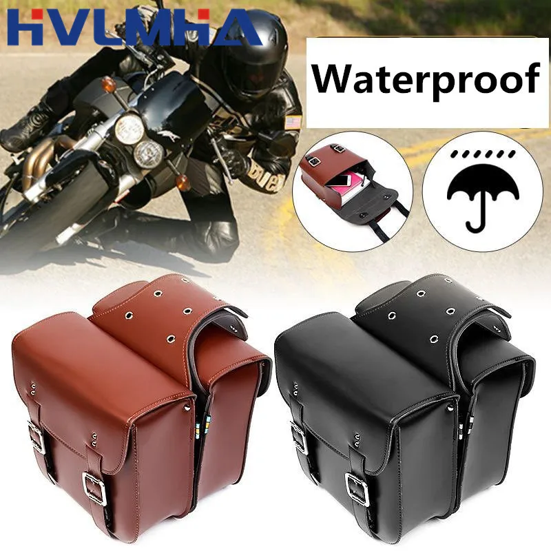 Borsa da moto vintage, in vera pelle di capra, con fibbia a 2 cinghie e chiusura rapida, borsa porta attrezzi marrone, rinforzata, per manubrio, forcelle, bicicletta, nero classico