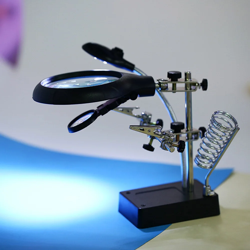

Third Hand Soldering Iron Stand Helping Clamp Vise Clip Magnifying Glass Soldering Repair Tool
