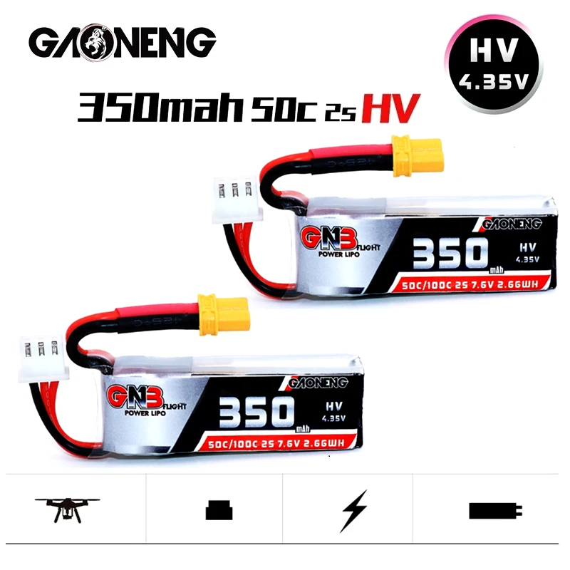 Батарея GAONENG GNB 2S 7 6 В 350 мАч 50C/100C LiHV Lipo XT30 для BETAFPV Beta75X Beta65X запасные части дрона VS 4