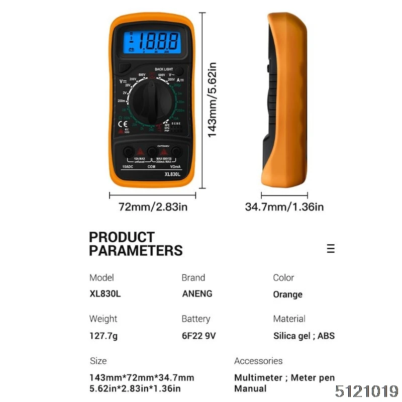 XL830L Digital Multimeter Handheld LCD Backlight AC/DC Ammeter Voltmeter Resistance Transistor Ohm Tester Meter Multifunction