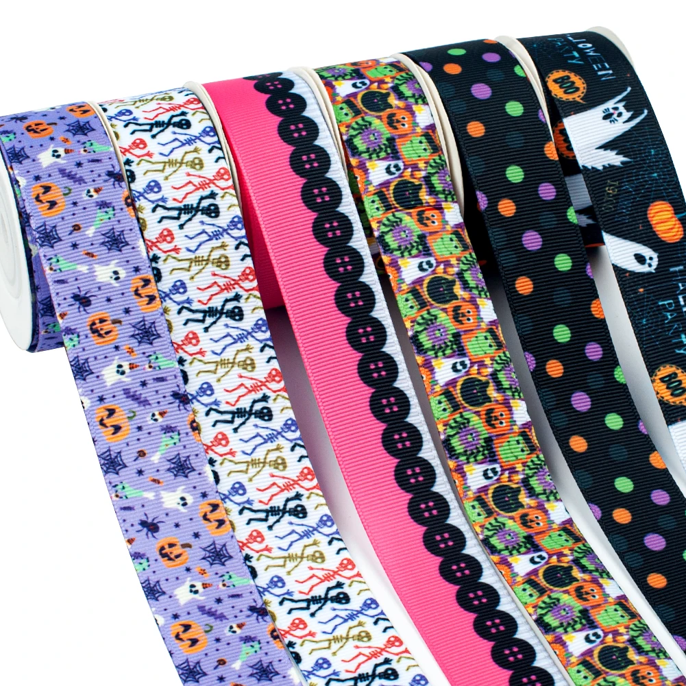 

50 Yards Halloween Skull Head Pattern Printed Grosgrain,satin Ribbon Hairs Accessories