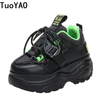 

Women Platform Sneakers Lace-up Winter Velvet Keep Warm Dad Shoes High Top Chunky Casual Shoes Thick Bottom Flats Ladies Creeper
