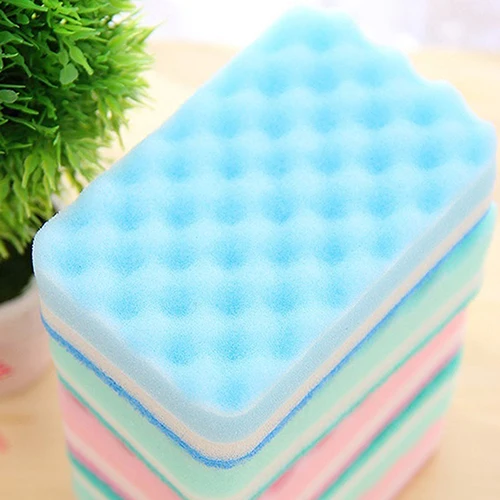 5Pcs Thick Wavy Antibacterial Kitchen Sponge Brush Scouring Pads Dish Towels