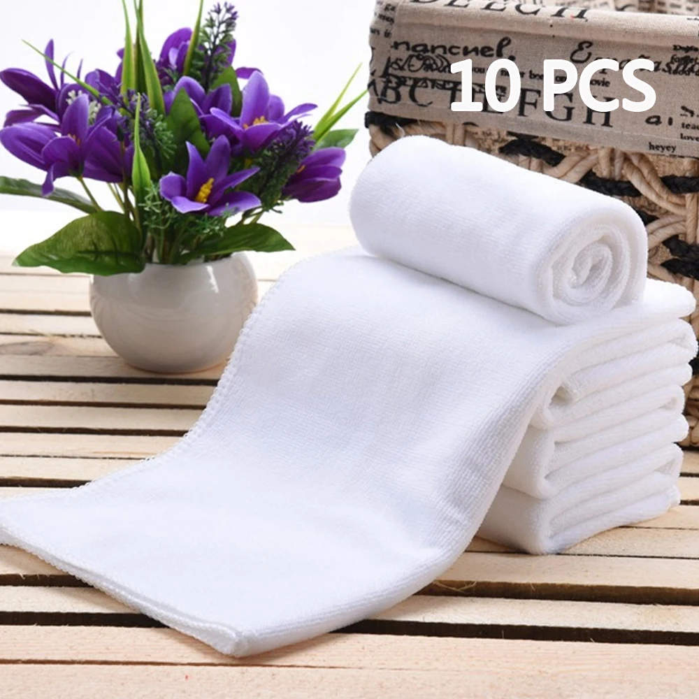 

10PC White Soft Microfiber Fabric Face Towel Hotel Bath Towel Wash Cloths Hand Towels Portable Terry Towel Multifunctional Towel
