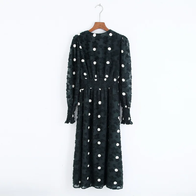 Tanie Stylowa damska sukienka jesień 2019 nowych moda czarniawy zielony haft żakardowy biała, w kropki Modern Lady Shine Through sukienki