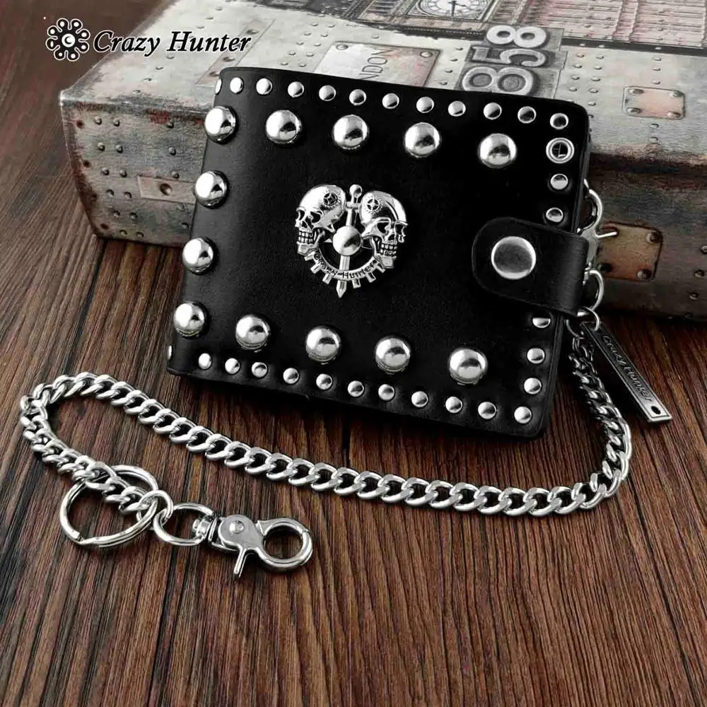 

Men’s Gothic Biker Skull Studded Card Horlder Wallet with a key chain