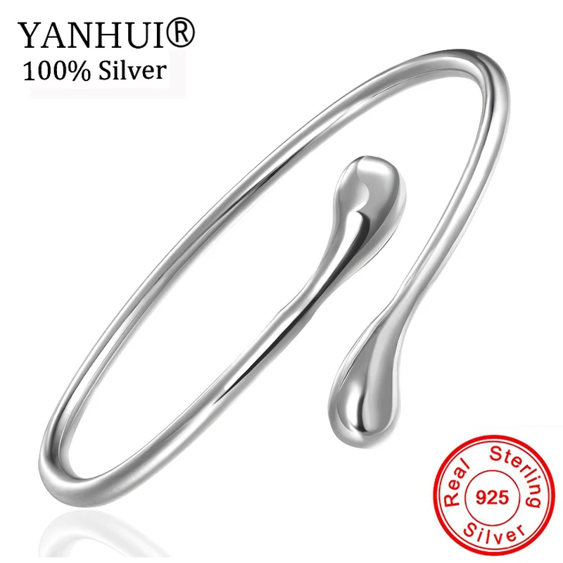 YANHUI, Классический 925 пробы серебряный браслет, браслет в форме капли, регулируемый браслет для женщин HB073