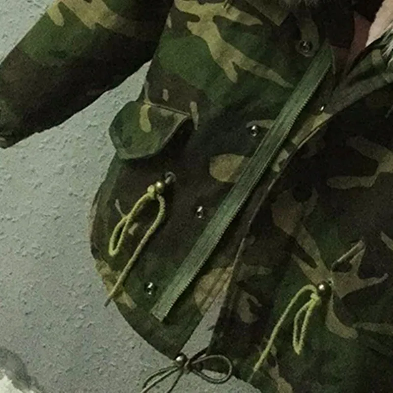 Military Style Camouflage Short Parka For Chileren Pink Color Real Raccoon Fur Collar And Faux Fur Lining Coat With Cotton Rope