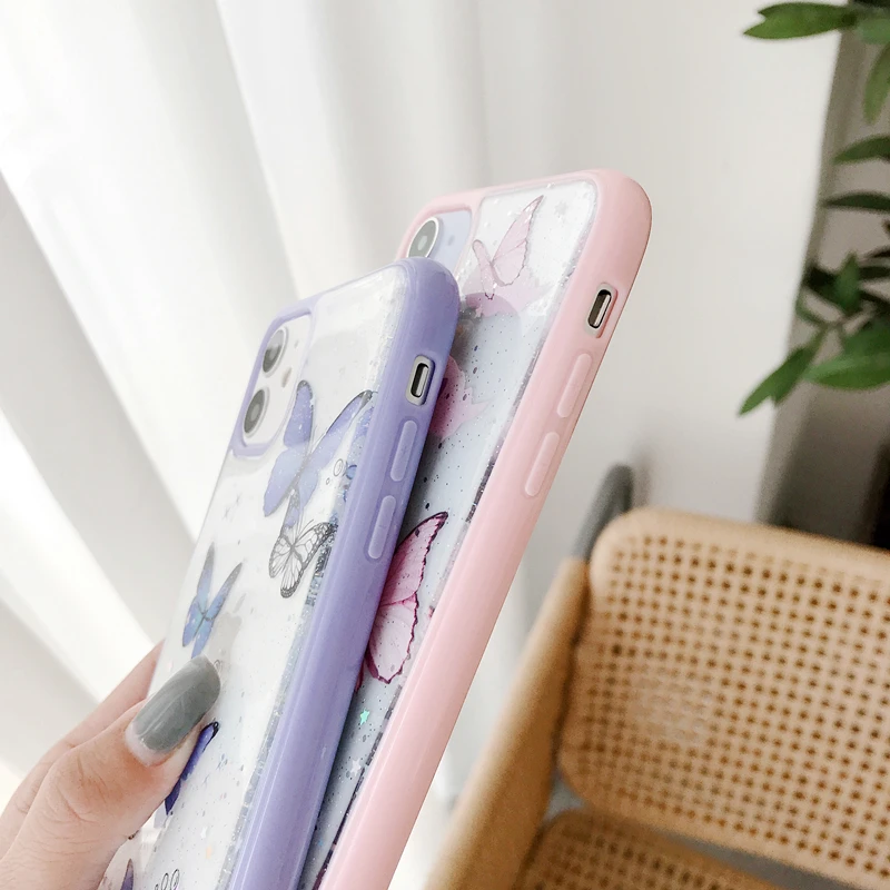 Милый чехол для телефона Gimfun с лазерной картой и бабочкой IPhone 12 11 Pro Max XS XR 7 8 Plus