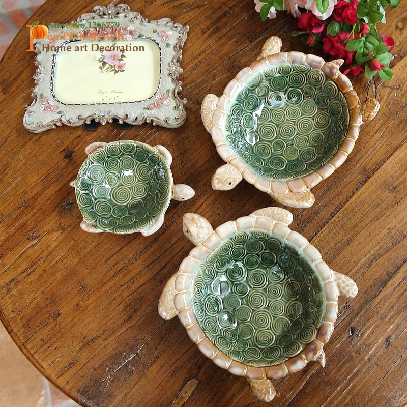 

Lifelike Cute style colorful ceramic glazed small turtle storage tray,key tray,candy tray,ashtray,town house crafts decoration