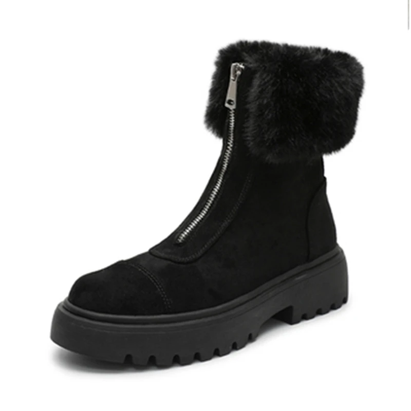Women Ankle Boots Winter Flock Warm Plush Snow Boot Zipper Ladies Platform Shoes Fashion Fur Women High Top Boots botas mujer