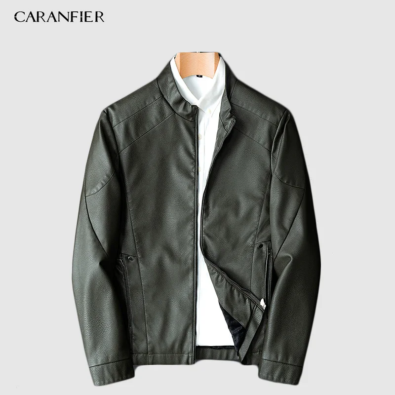 Зеленый CARANFIER Для мужчин s искусственная(-ый) куртки пальто осень-зима мотоциклетные байкерские Искусственная кожа куртка Мужская толстый бархат пальто айкерские пиджаки - Цвет: Зеленый