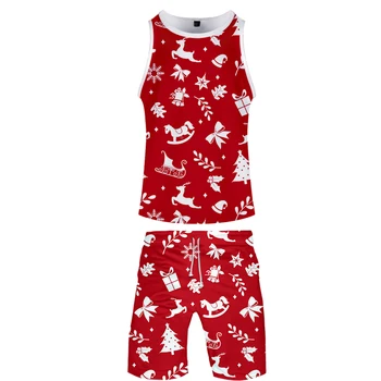 

2019 Christmas two piece set tank top and shorts Harajuku men Christmas tank top streetwear basketball Sleeveless streetwear