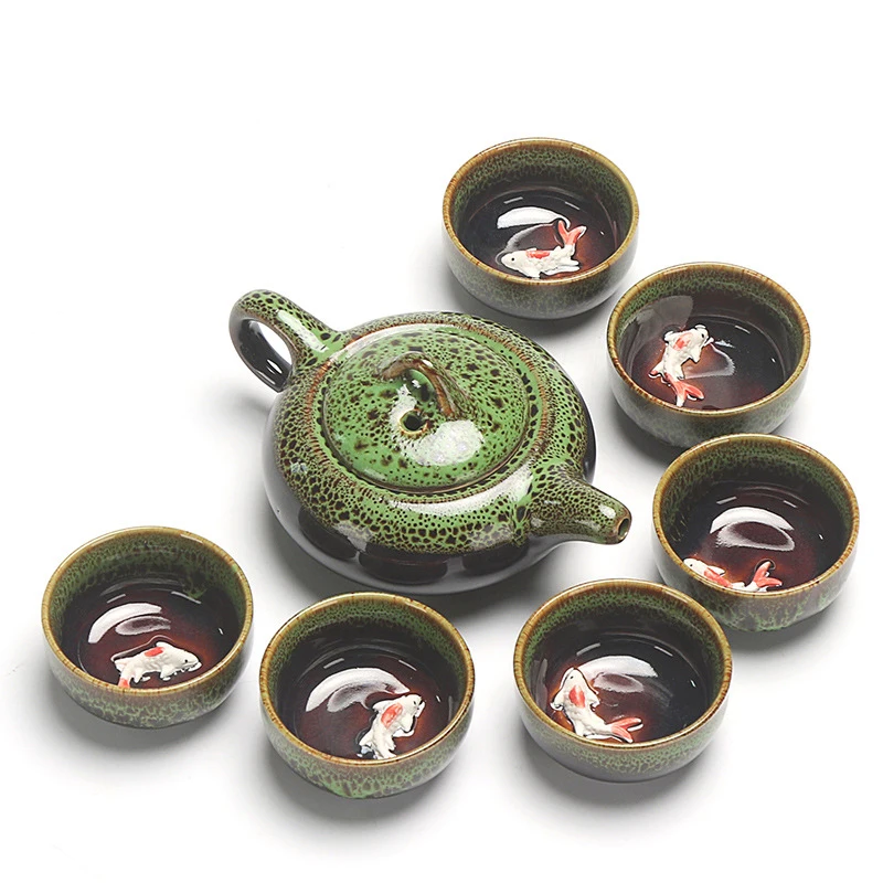 Chinese Kung Fu Tea Set Ceramic Glaze Teapot Porcelain Teaset Portable