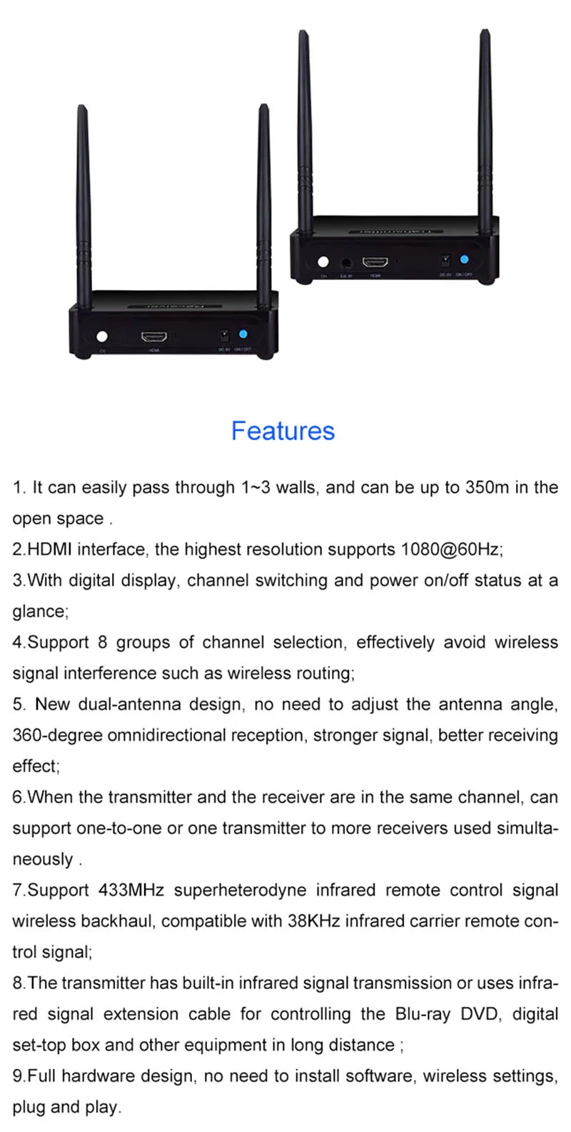 Беспроводной 350 M/1150 HDMI AV Передатчик отправитель приемник 5,8 GHz HD585 5,8 GHz ИК-пульт 350m адаптер для ПК ТВ коробка DVD проектор