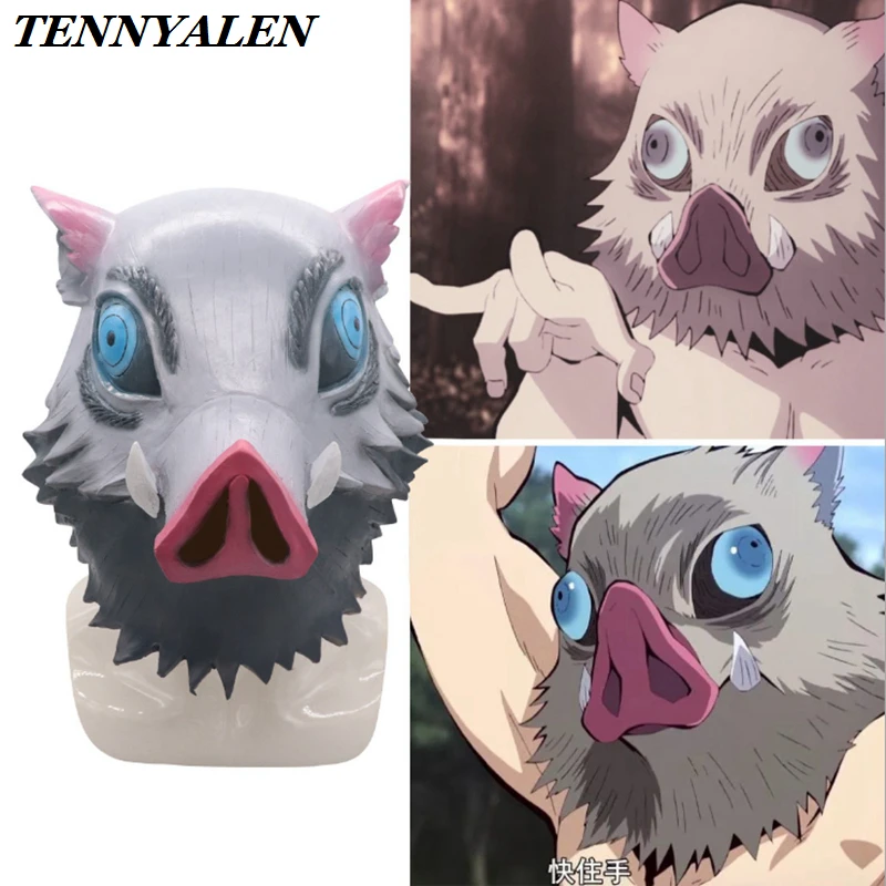 

Halloween Cosplay Mask Anime Demon Slayer Cosplay Props Inosuke-Latex Headgear Hashibira kimetsu No Yaiba