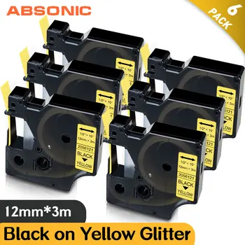

6PK 2056121 12mm Label Tape Compatible Dymo Label Maker D1 Tape Shiny Black on Yellow Printer Ribbon for Dymo Labeller LM 280