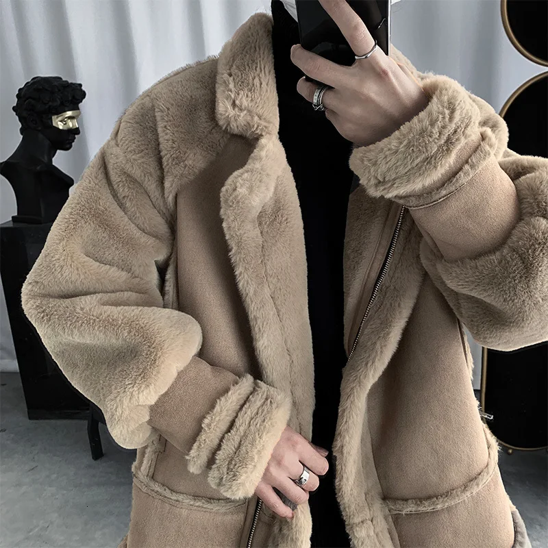 

Winter Men's Waterproof Parkas Casual Snow Jackets In Warm Rabbit's Coat Lamb Thickening Cotton-padded Clothes Loose Coat M-2XL