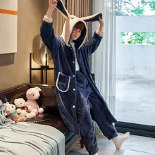 Pajama Sets Autumn Winter Sleepwear Women Robes Male Winter Thickened Long SectionPajamas Rabbit Warm Bathrobe Set Robe Sets