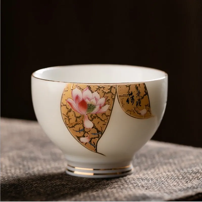 China Hand-painted Stereo Mini Tea Cup Small Cup Kung Fu Tea Set Accessories Tea Bowl Wholesale Gifts - Цвет: gold leaf