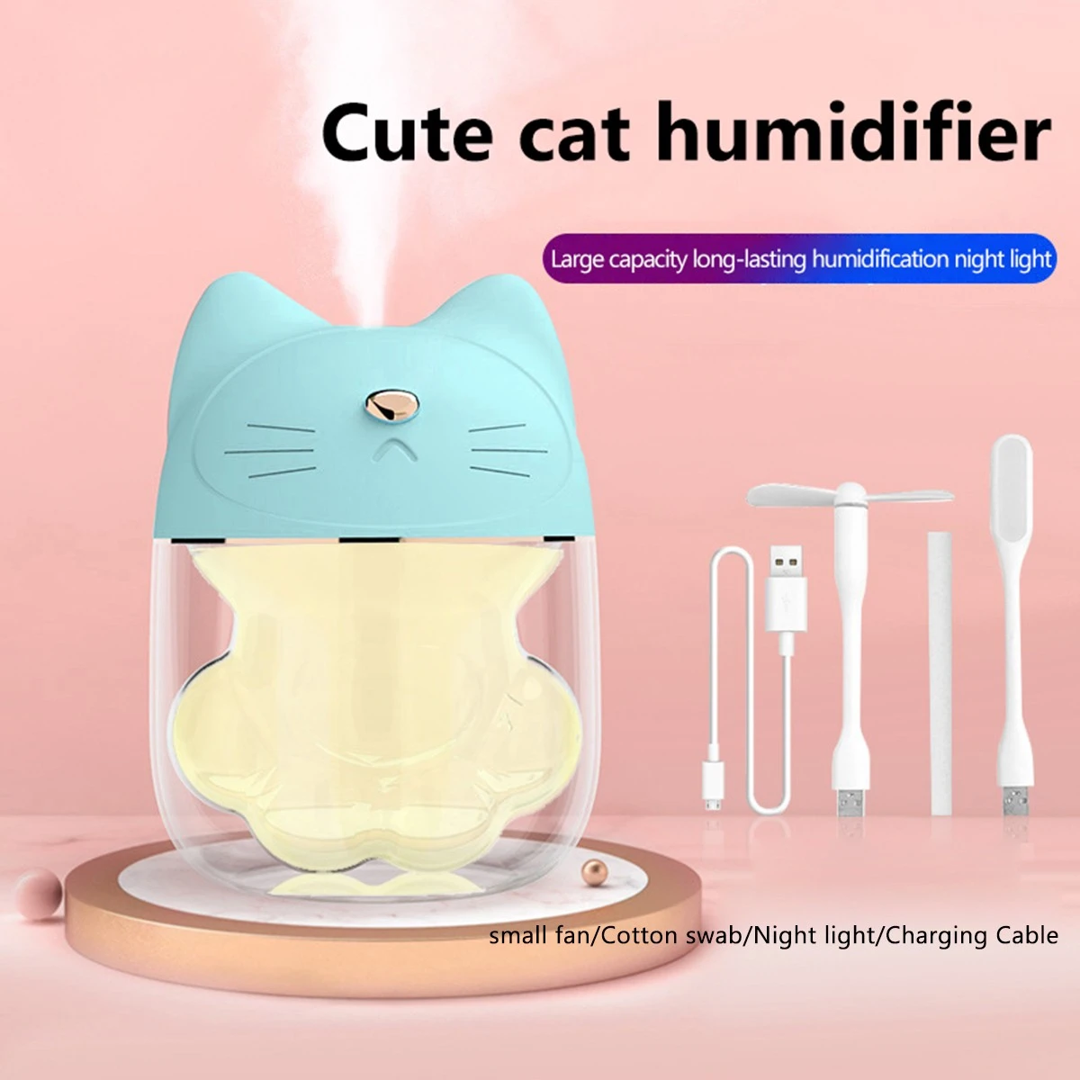 Cute Cat Claw Humidifier Creative Mute Usb Rechargeable Aromatherapy Machine With Night Light And Small Fan For Home Office Humidifiers Aliexpress