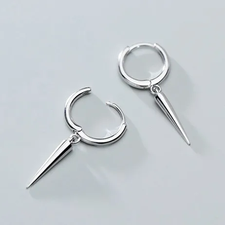 silver color Модные мужские 925 пробы серебряные геометрические конусные черные серьги-кольца в стиле панк трендовые серьги-кольца для женщин и девушек ювелирные изделия в стиле хип-хоп - Окраска металла: silver color
