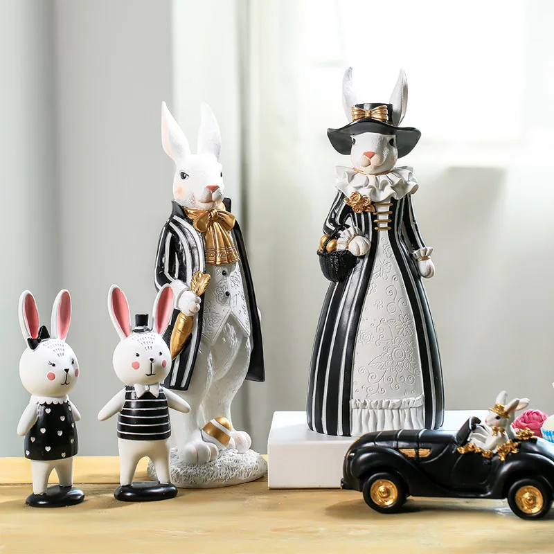 Figurine Resin Miss Rabbit Hold A Basket Statue Holding Golden Egg For Home Wedding Decoration Christmas Gifts | Дом и сад