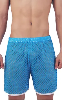 

Men's Sexy Cellular Mesh Pajama Pants Transparent Breathable Nylon Shorts Comfortable Loose Casual Pants