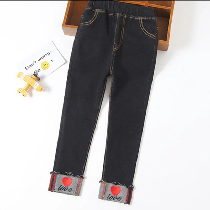 black LOOZYKIT Baby Girls Jeans Kids Cute Cartoon Pattern Jeans Spring Autumn High Quality Children Pants Casual Fashion Trouses - Цвет: black
