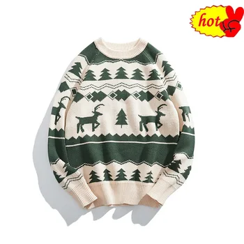 

Retro Winter New Knit Sweater Nordic Iceland Wind Vintage Sweater Raglan Sleeves Slim Sweater Deer Mens