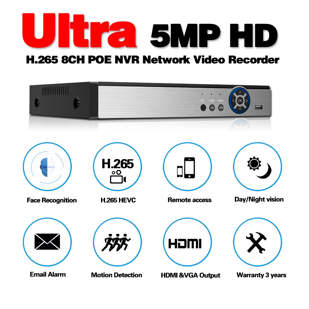 H.265 4CH 8CH Full HD 5MP 4MP PoE NVR сетевой видеорегистратор все в одном для стандартной