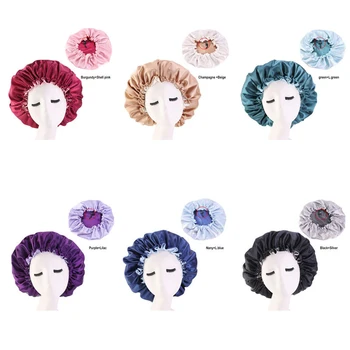 

New Fashion Women Night Sleep Cap Hair Bonnet Hat Silk Head Cover Elastic Band Nightcap Bath Spa bonnet de nuit