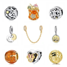 925 пробы серебряный шарм из бисера пчела любовь талисманы предохранительный цепной зажим золото подходит Pandora Браслеты для женщин Diy ювелирные изделия